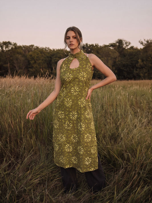 Aira Long Slit dress Daffodil