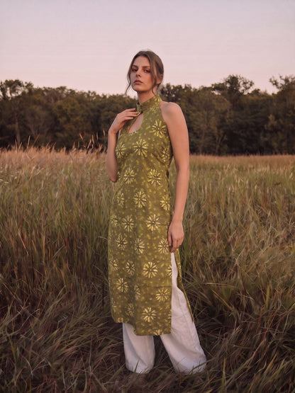 Aira Long Slit dress Daffodil