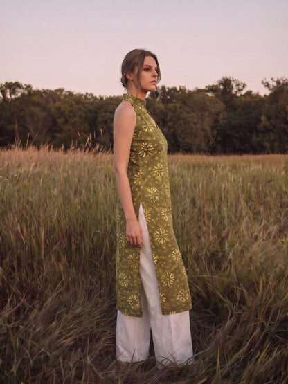 Aira Long Slit dress Daffodil